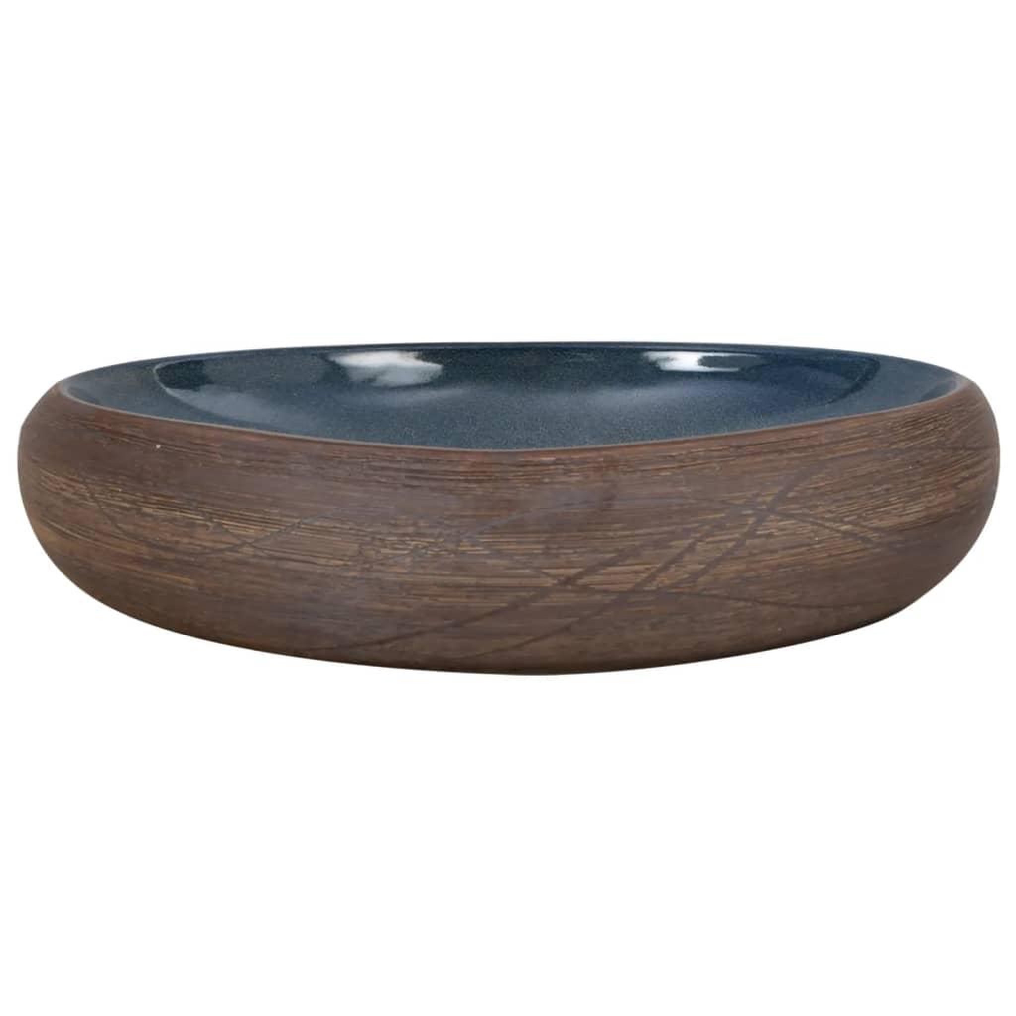 Voir la diapositive 3 : VIDAXL Vasque a poser marron et bleu ovale 59x40x15 cm ceramique