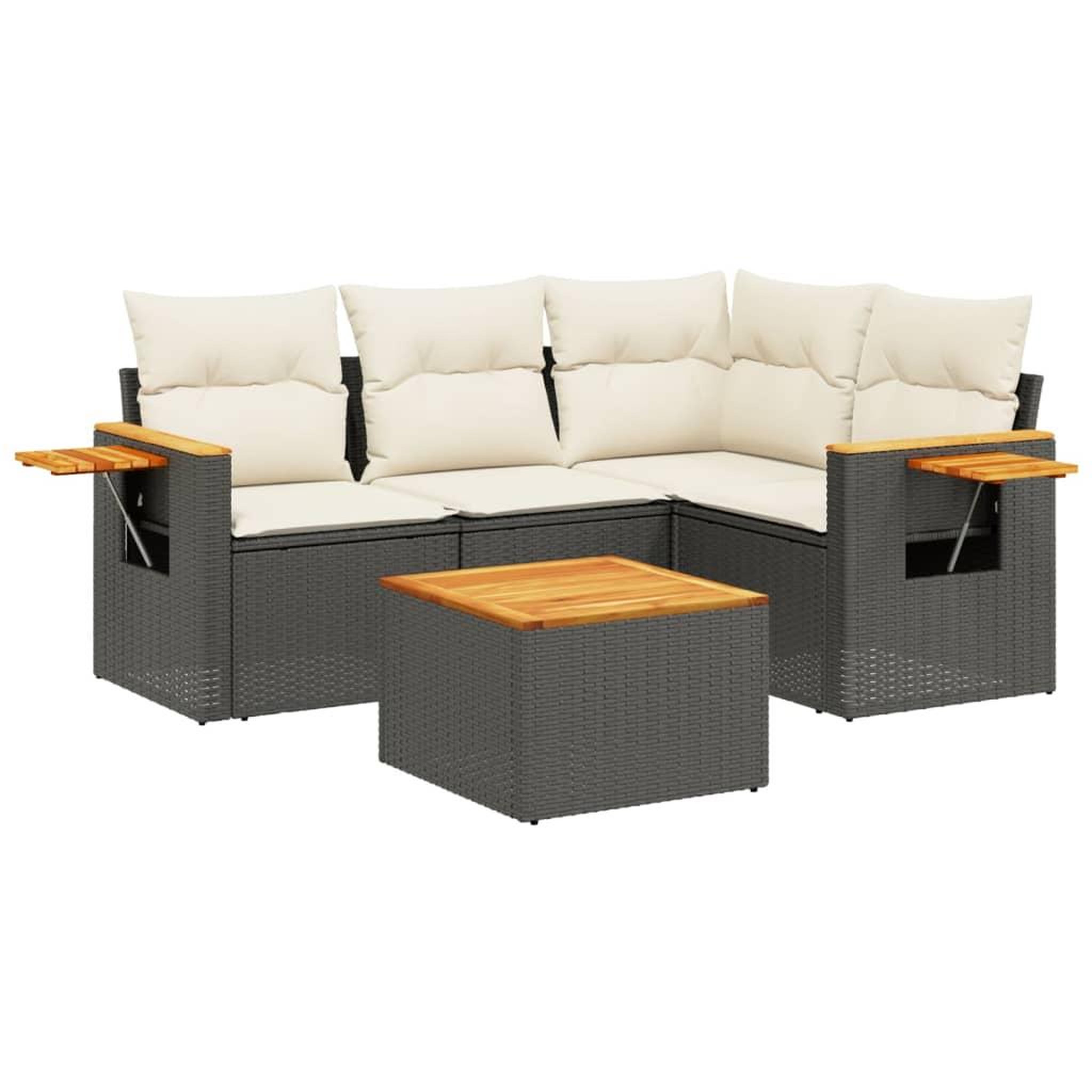 Voir la diapositive 2 : VIDAXL Salon de jardin 5 pcs avec coussins noir resine tressee