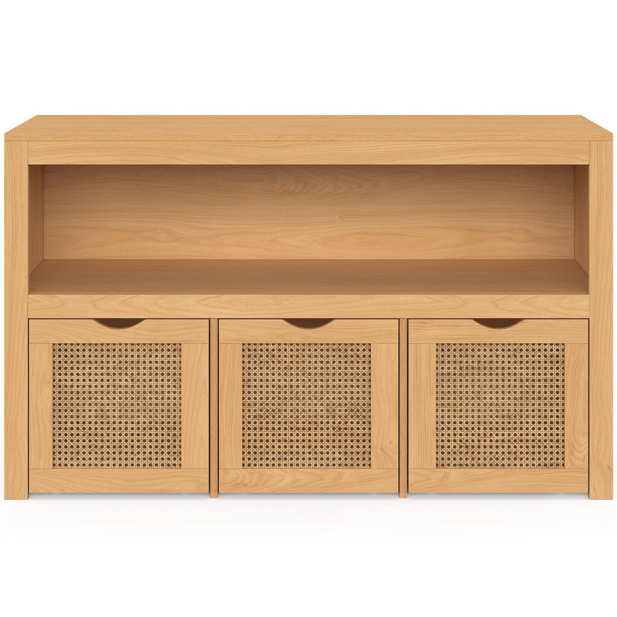 Voir la diapositive 4 : ID MARKET Meuble de rangement enfant edhen bois et cannage 3 tiroirs cubes sur roulettes