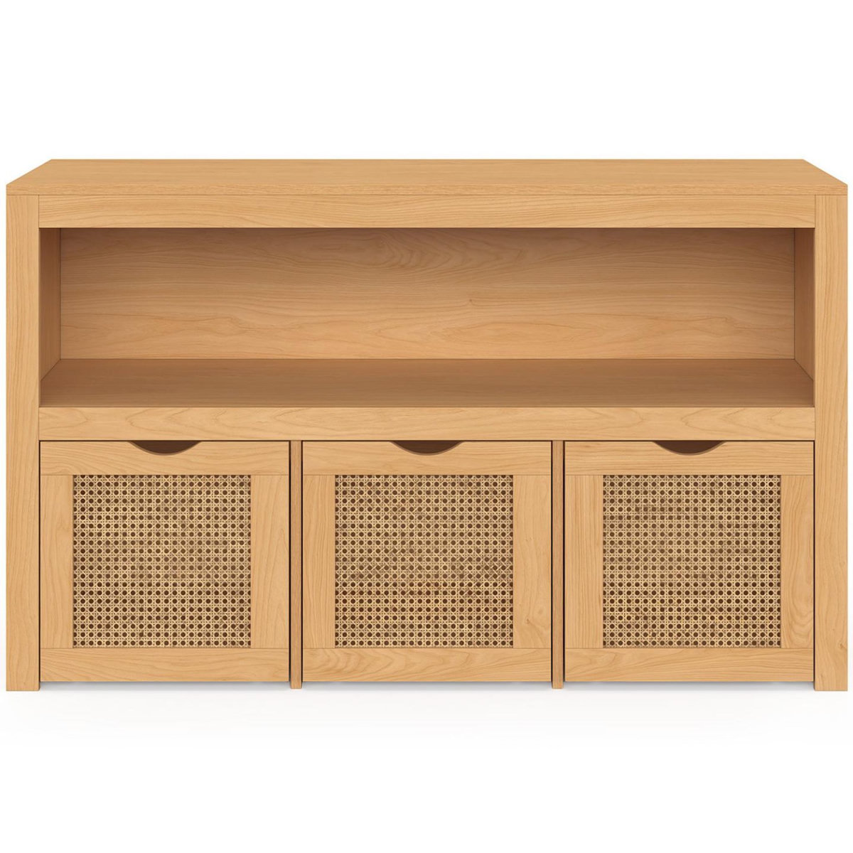ID MARKET Meuble de rangement enfant EDHEN bois et cannage 3 tiroirs cubes sur roulettes