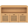 Voir la diapositive 4 : ID MARKET Meuble de rangement enfant EDHEN bois et cannage 3 tiroirs cubes sur roulettes