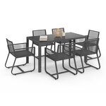 ID MARKET Salon de jardin ODESSA table 150 cm et 6 fauteuils cordage gris anthracite