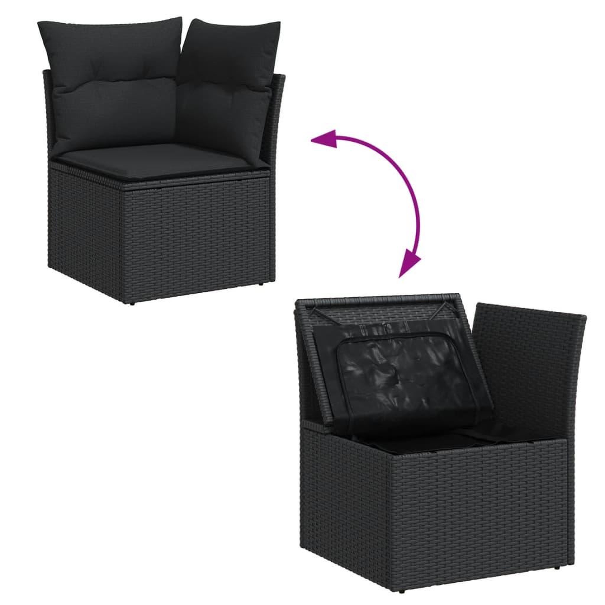 Voir la diapositive 3 : VIDAXL Salon de jardin 12 pcs avec coussins noir resine tressee