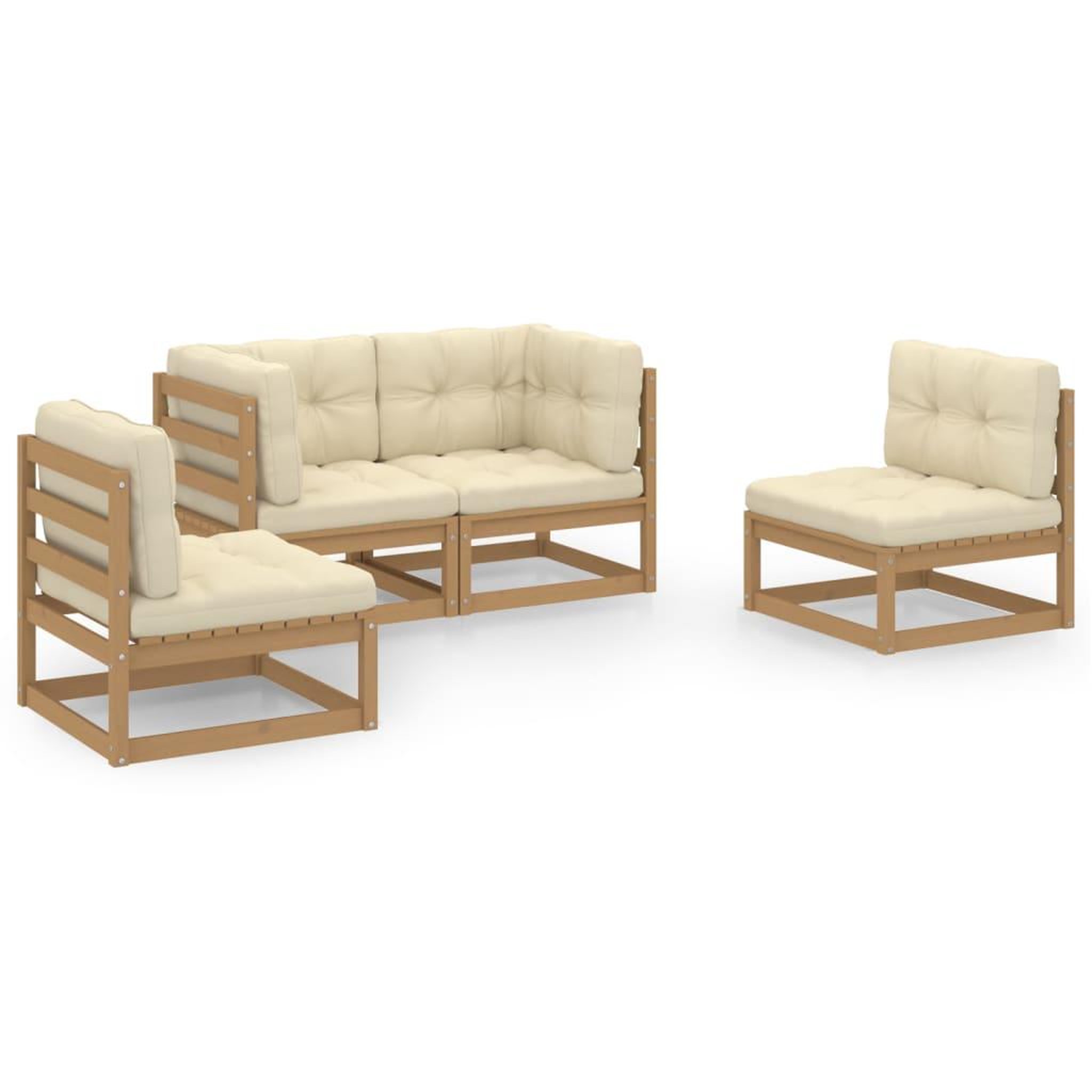 Voir la diapositive 2 : VIDAXL Salon de jardin 4 pcs avec coussins Bois de pin massif