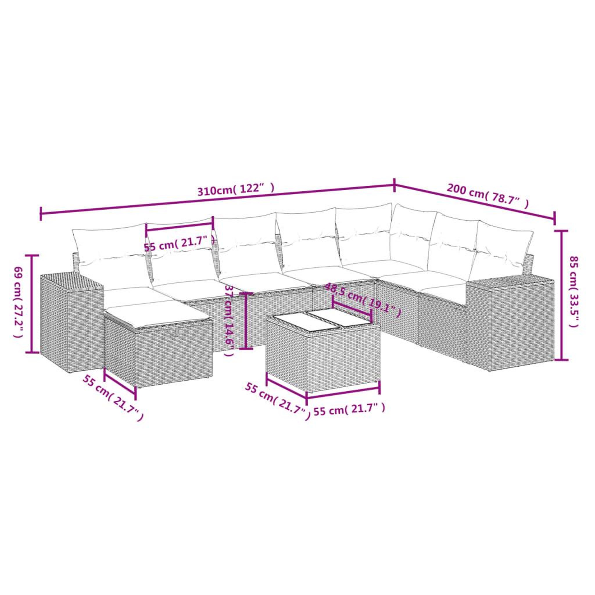 Voir la diapositive 4 : VIDAXL Salon de jardin 9 pcs avec coussins noir resine tressee