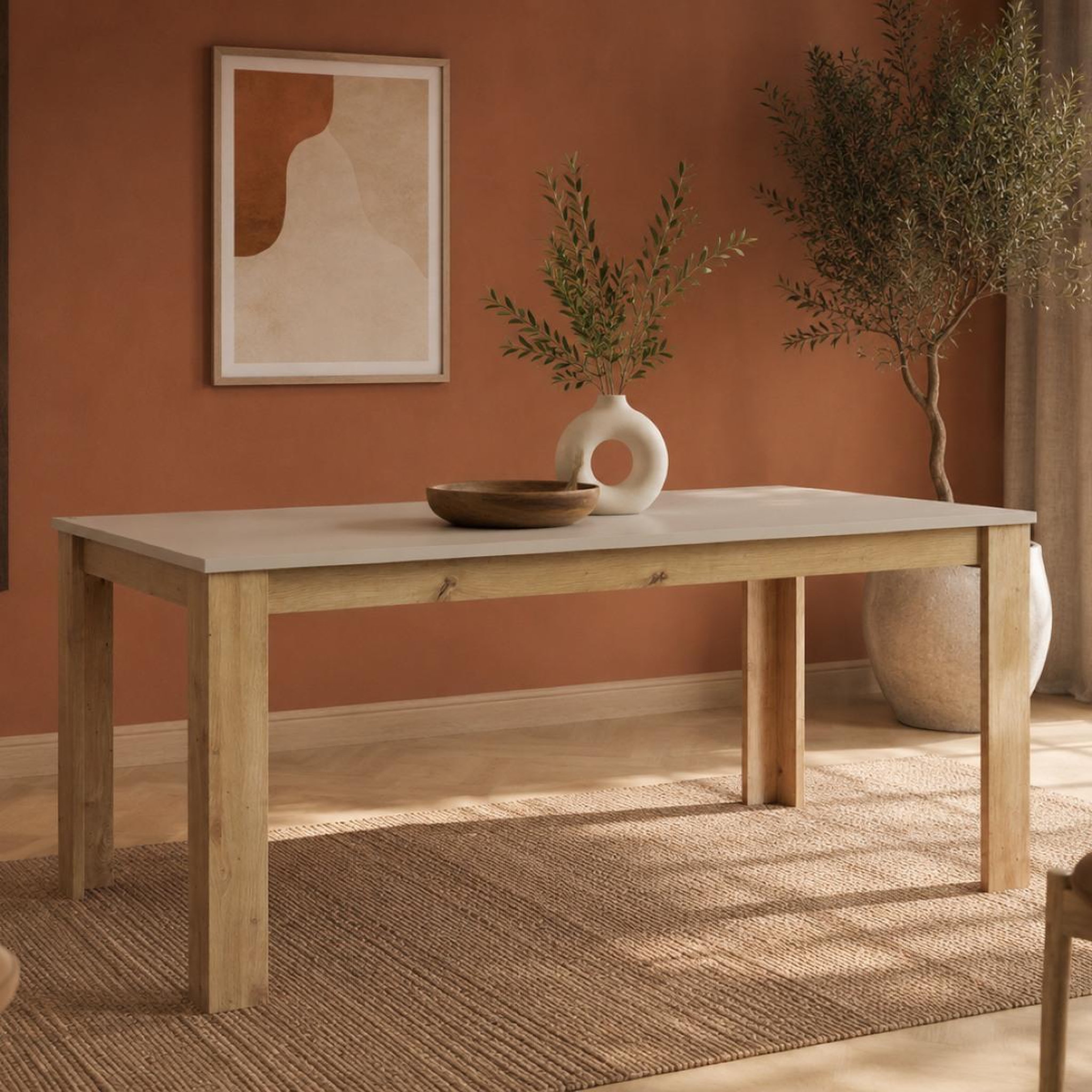 Voir la diapositive 2 : JLC KREATION Table de salle à manger moderne beige et bois 180cm irina