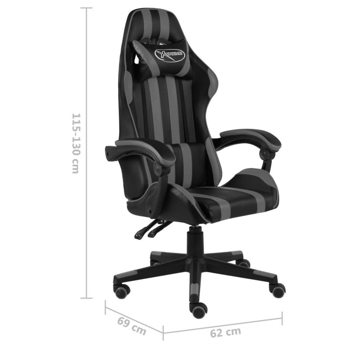 VIDAXL Fauteuil de jeux video Noir et gris Similicuir