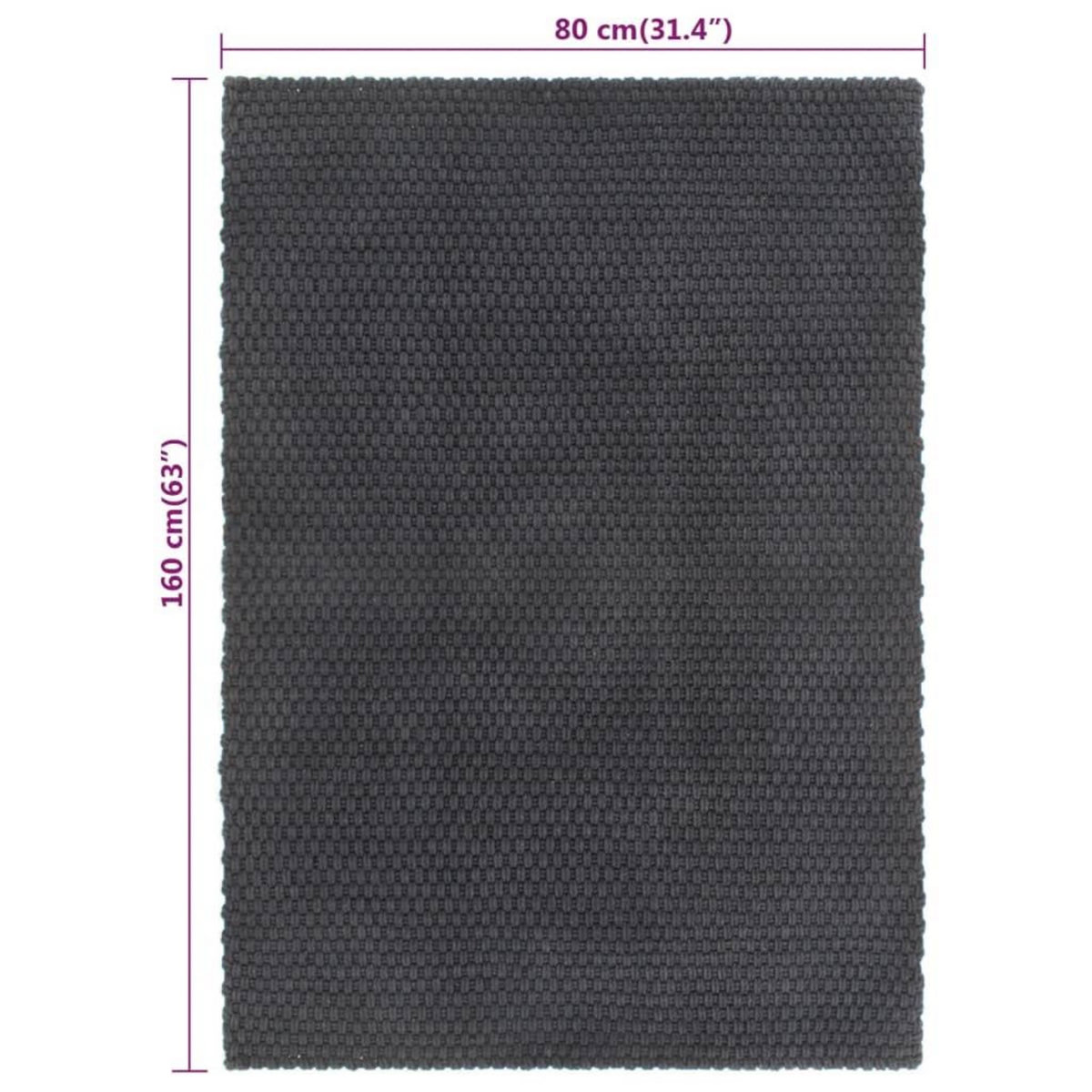VIDAXL Tapis rectangulaire Anthracite 80x160 cm Coton