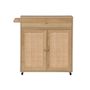 Voir la diapositive 6 : SWEEEK Desserte de cuisine BOHEME décor bois et cannage 1 poignée 1 tiroir 2 portes 4 roues. Naturel