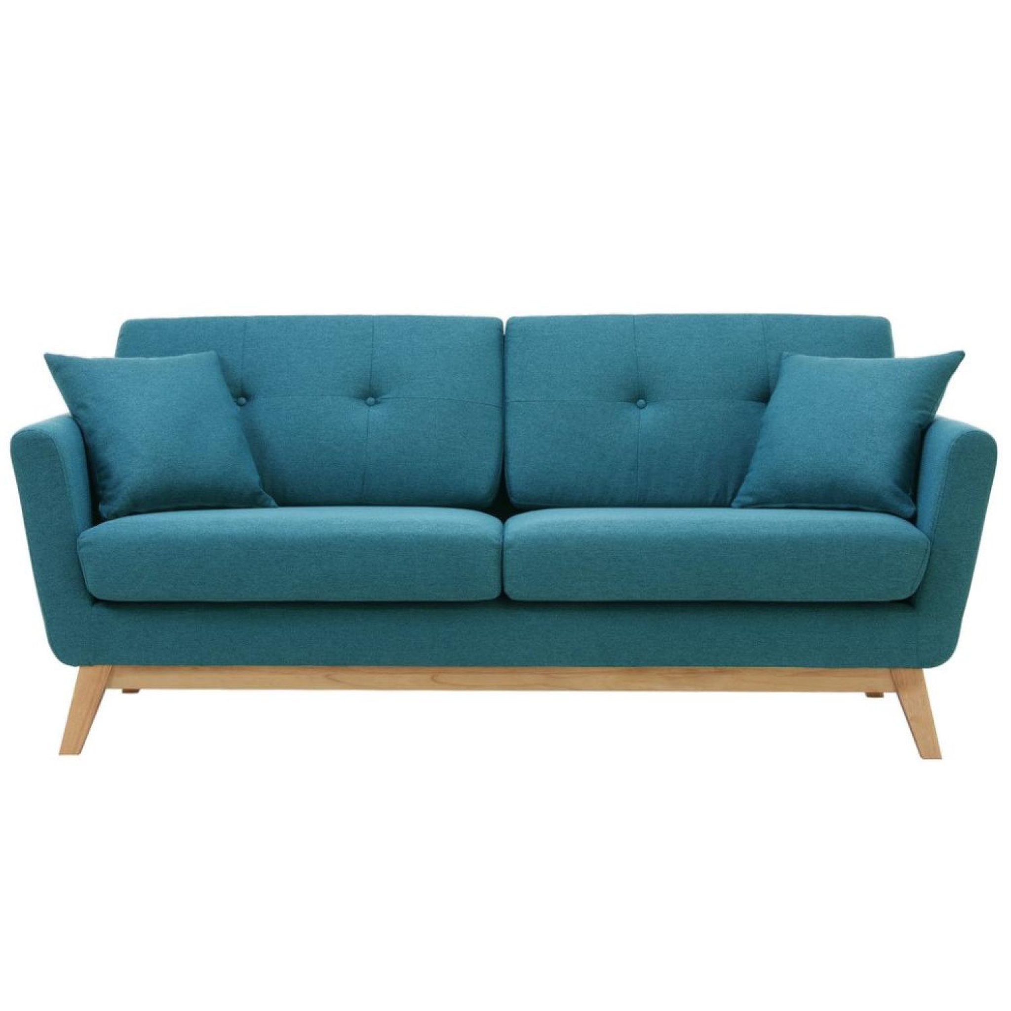 CONCEPT USINE Canapé 3 places scandinave et 2 coussins en tissu bleu canard HOGA
