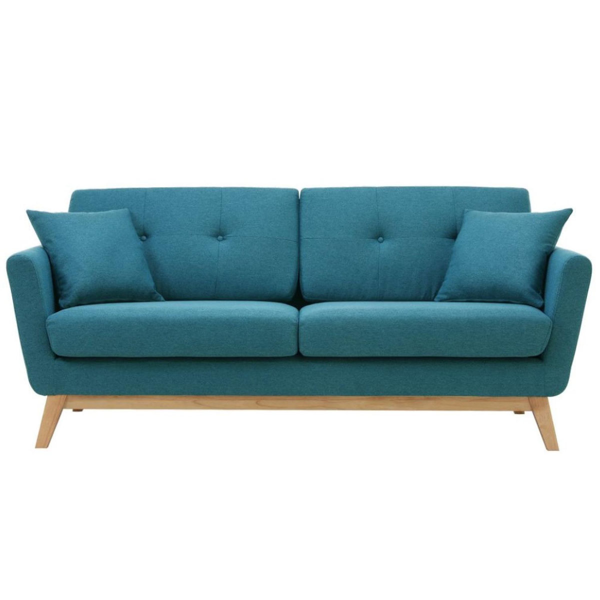CONCEPT USINE Canapé 3 places scandinave et 2 coussins en tissu bleu canard HOGA