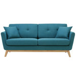 CONCEPT USINE Canapé 3 places scandinave et 2 coussins en tissu bleu canard HOGA