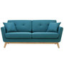 Voir la diapositive 1 : CONCEPT USINE Canapé 3 places scandinave et 2 coussins en tissu bleu canard HOGA