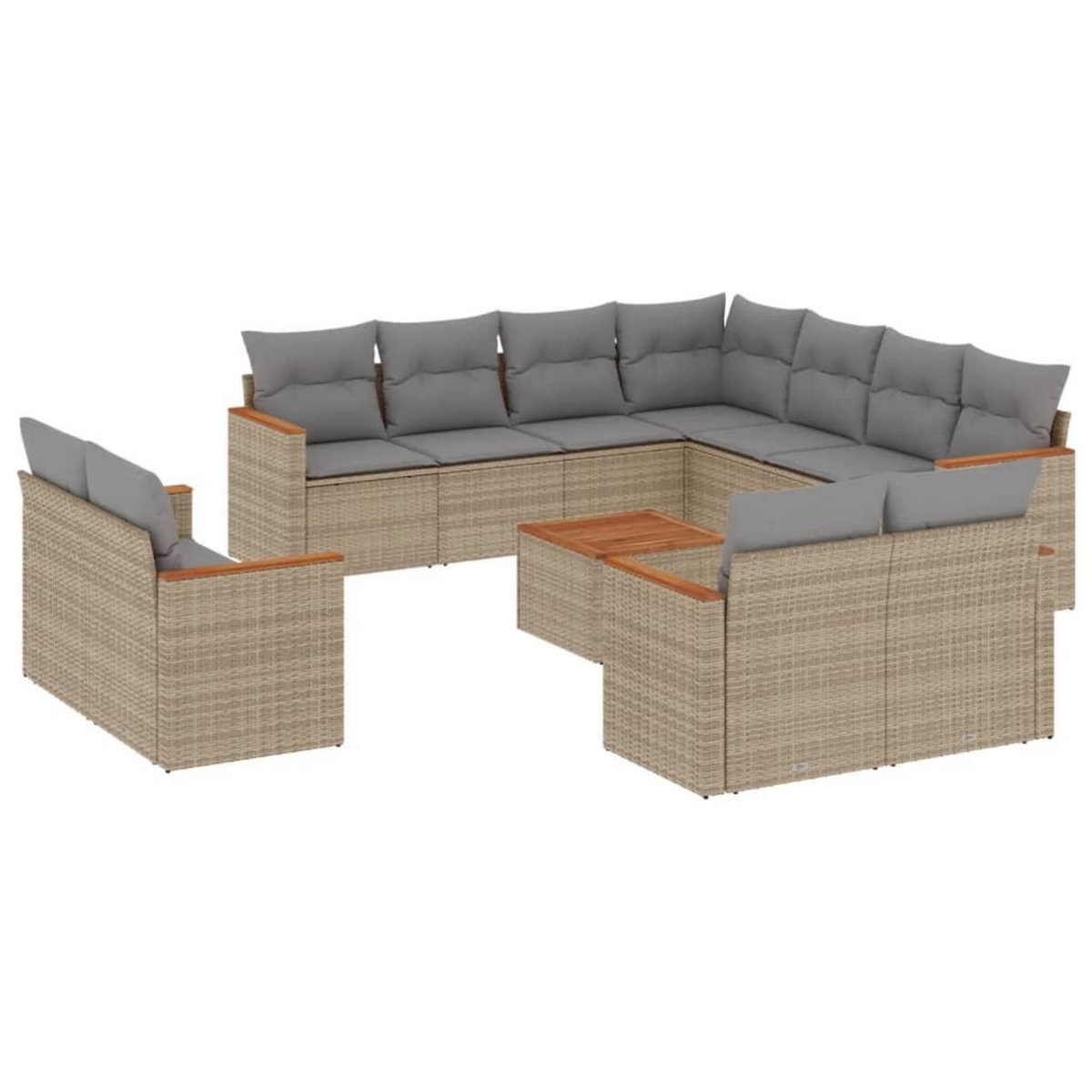 VIDAXL Salon de jardin avec coussins 12 pcs beige resine tressee