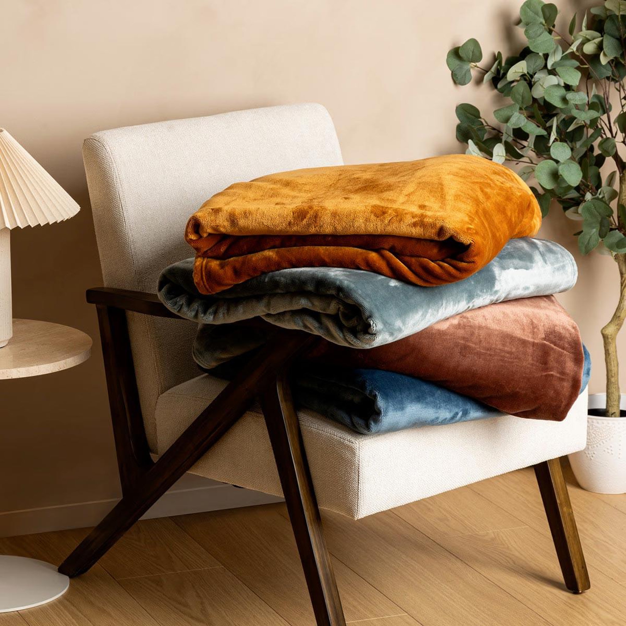 Voir la diapositive 5 : ATMOSPHERA Plaid en flanelle  cuddly  130x180cm jaune cumin