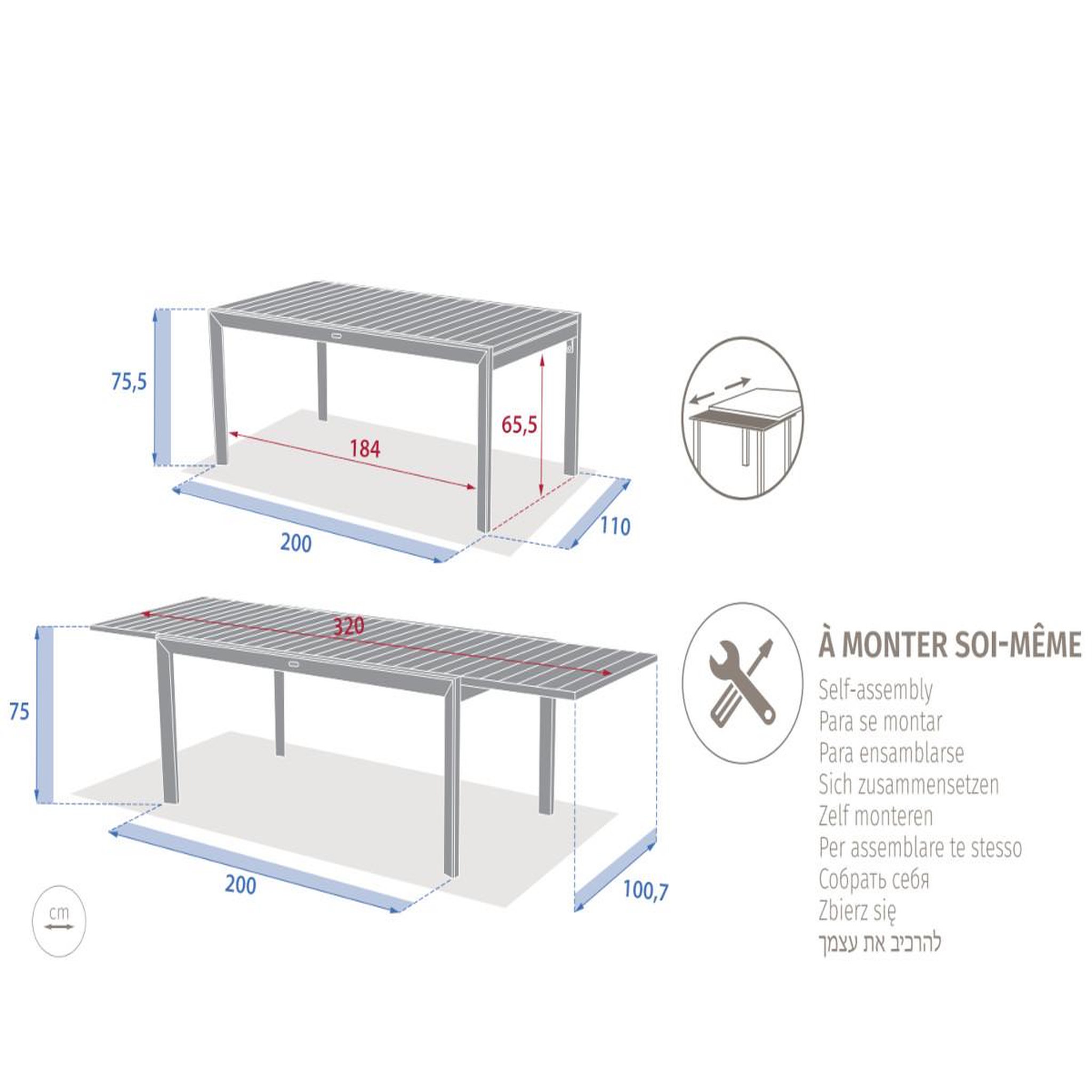Voir la diapositive 2 : HESPERIDE Table de jardin rectangulaire extensible rallonge coulissante alu Evasion Effet bois Lin Laurier - 10/12 places - Hespéride