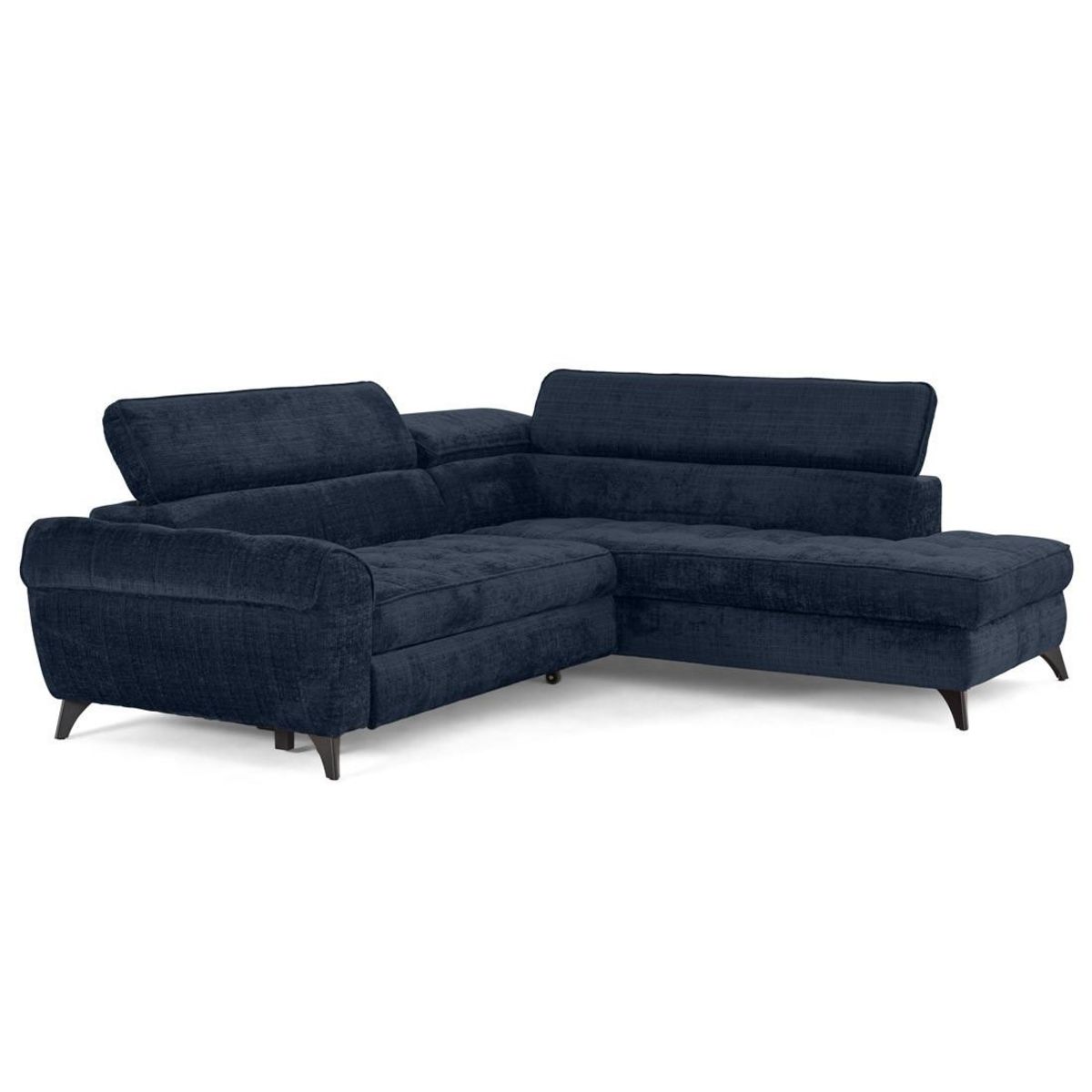 LISA DESIGN Marlo - canapé d'angle droit 5 places convertible avec coffre et têtières en velours texturé