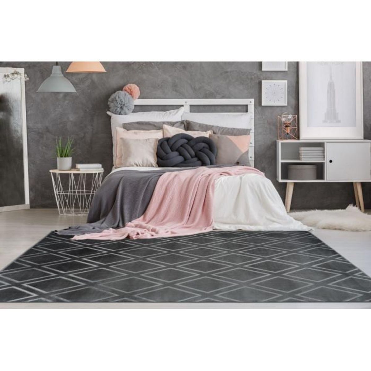 Paris Prix Tapis Imprimé Losange Fait Main  Monroe III  Anthracite