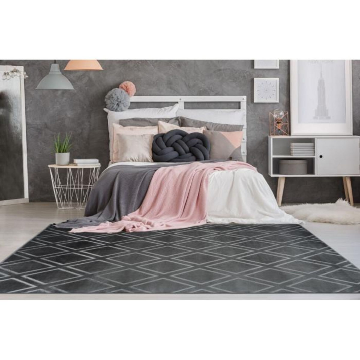 Paris Prix Tapis Imprimé Losange Fait Main  Monroe III  Anthracite