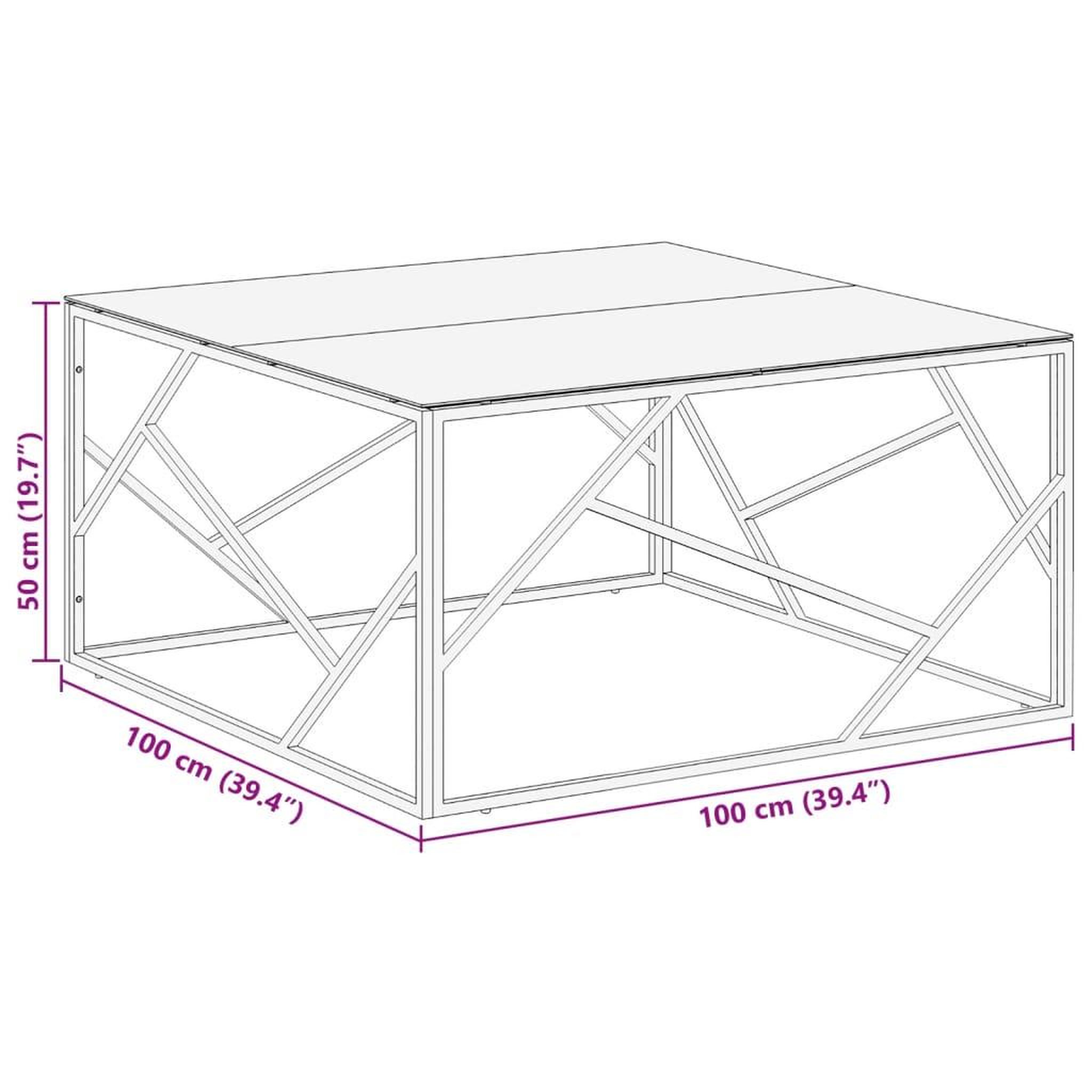 Voir la diapositive 6 : VIDAXL Table basse argente acier inoxydable et verre trempe