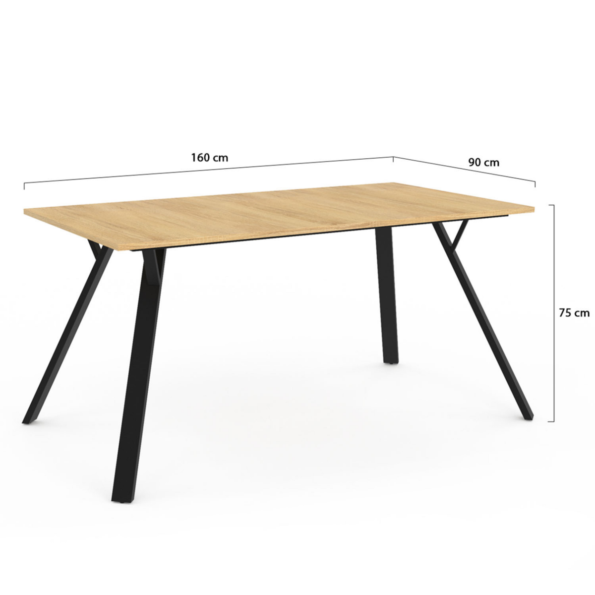 ID MARKET Table à manger rectangle YSEULT 8 personnes bois et noir design industriel 160 cm