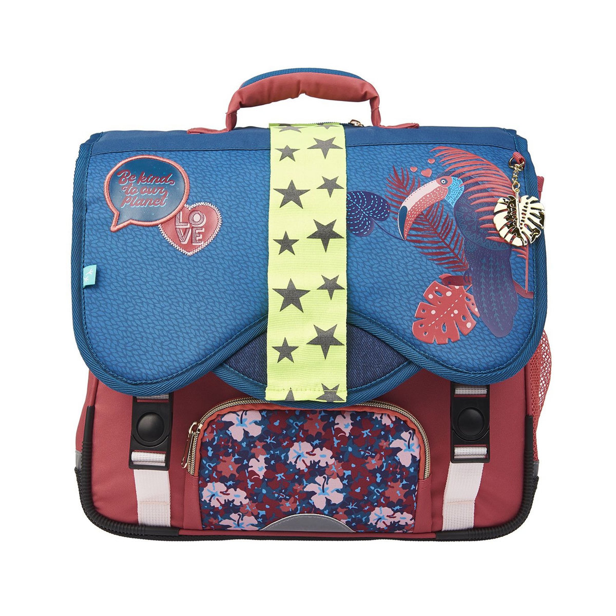 AUCHAN Cartable 36 cm CP/CE1/CE2 bleu et rouge Nature Lover