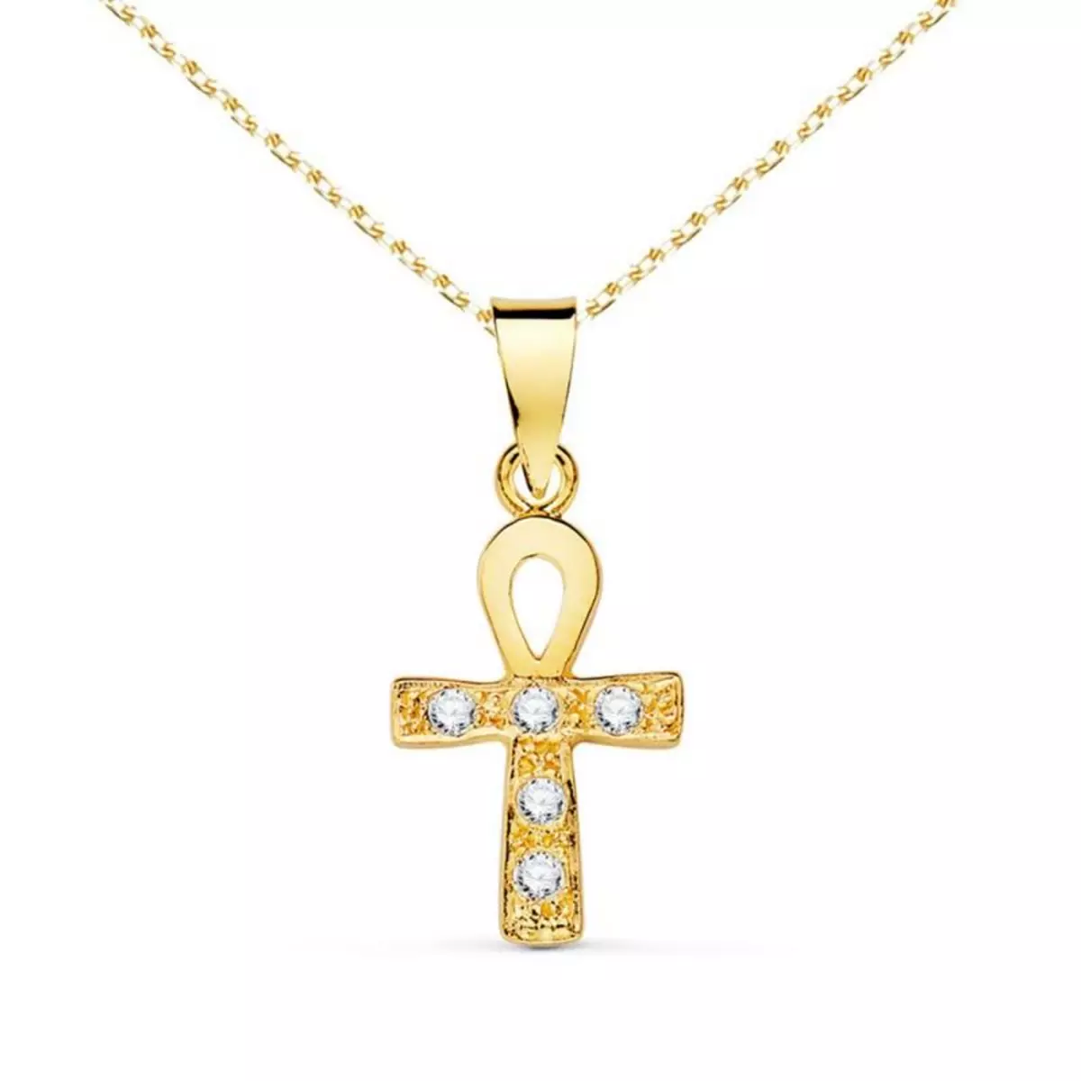 L'ATELIER D'AZUR Collier - Médaille Croix Or 18 Carats 750/000 Jaune et Zirconiums - Chaine Dorée