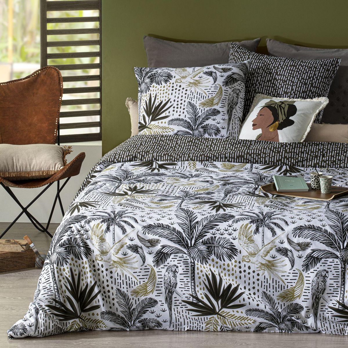 ATMOSPHERA Parure de lit 2 places en coton imprimé Cuba - 240x220 cm - Noir et blanc