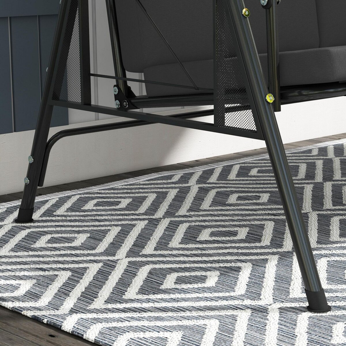 OUTSUNNY Balancelle de jardin 3 places grand confort - toit réglable, 2 tablettes latérales, coussins - acier polyester anthracite