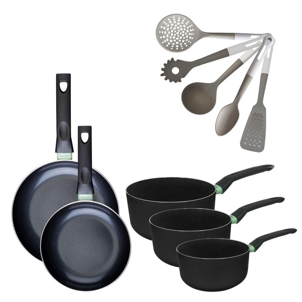 Fackelmann Lot Poêles 20/24cm & Casseroles 16/18/20cm Fackelmann Brandao avec 5 ustensiles