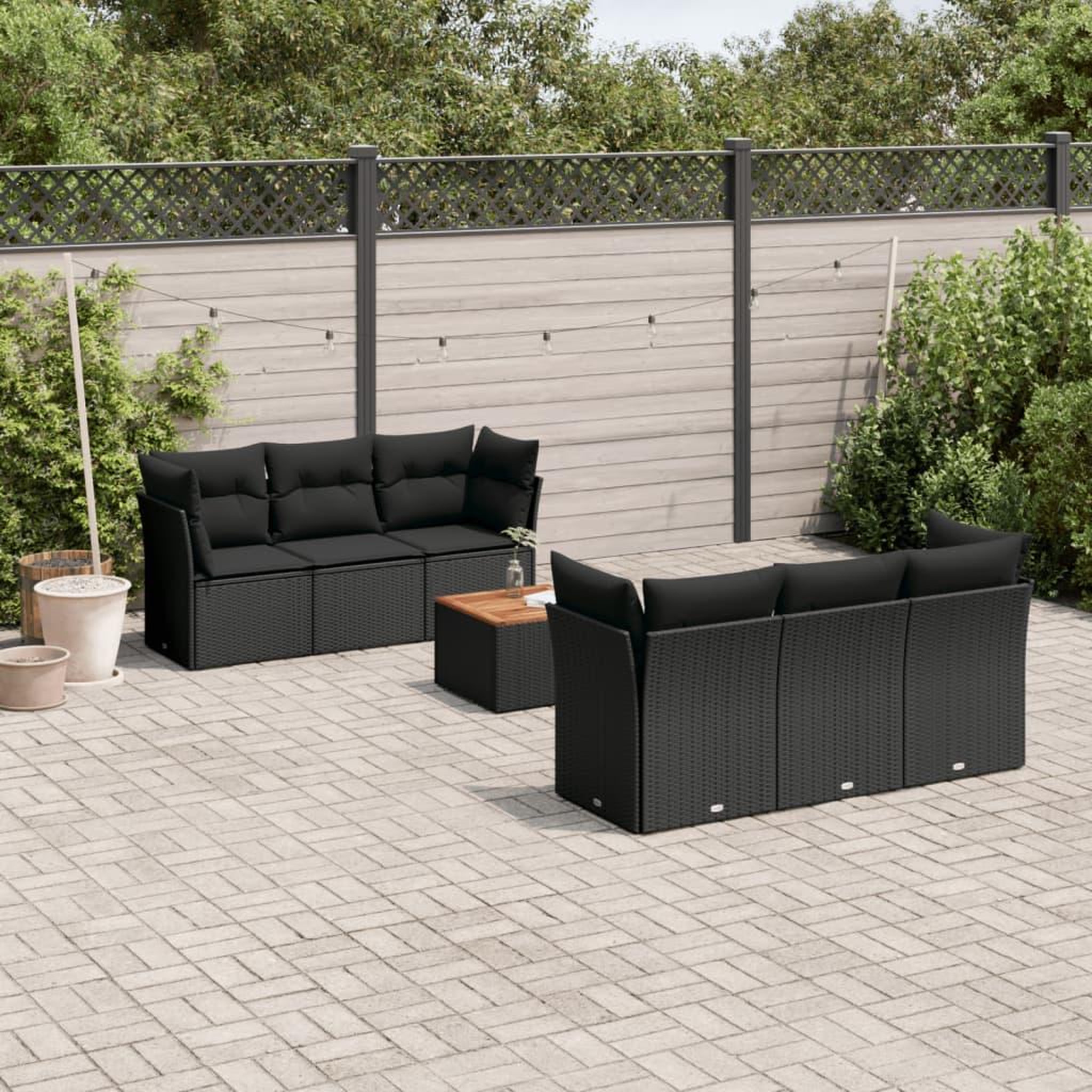 VIDAXL Salon de jardin 7 pcs avec coussins noir resine tressee