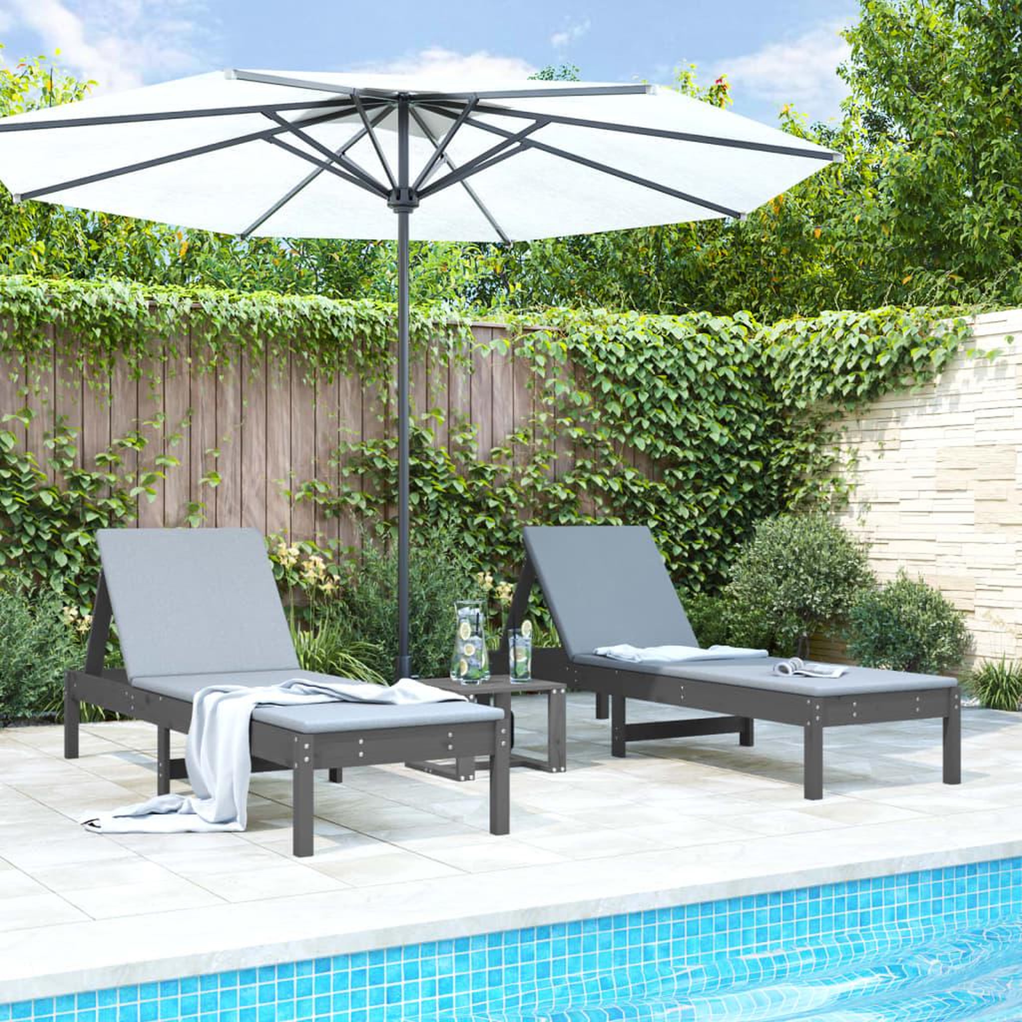 VIDAXL Chaises longues lot de 2 gris 199,5x60x74 cm bois massif de pin