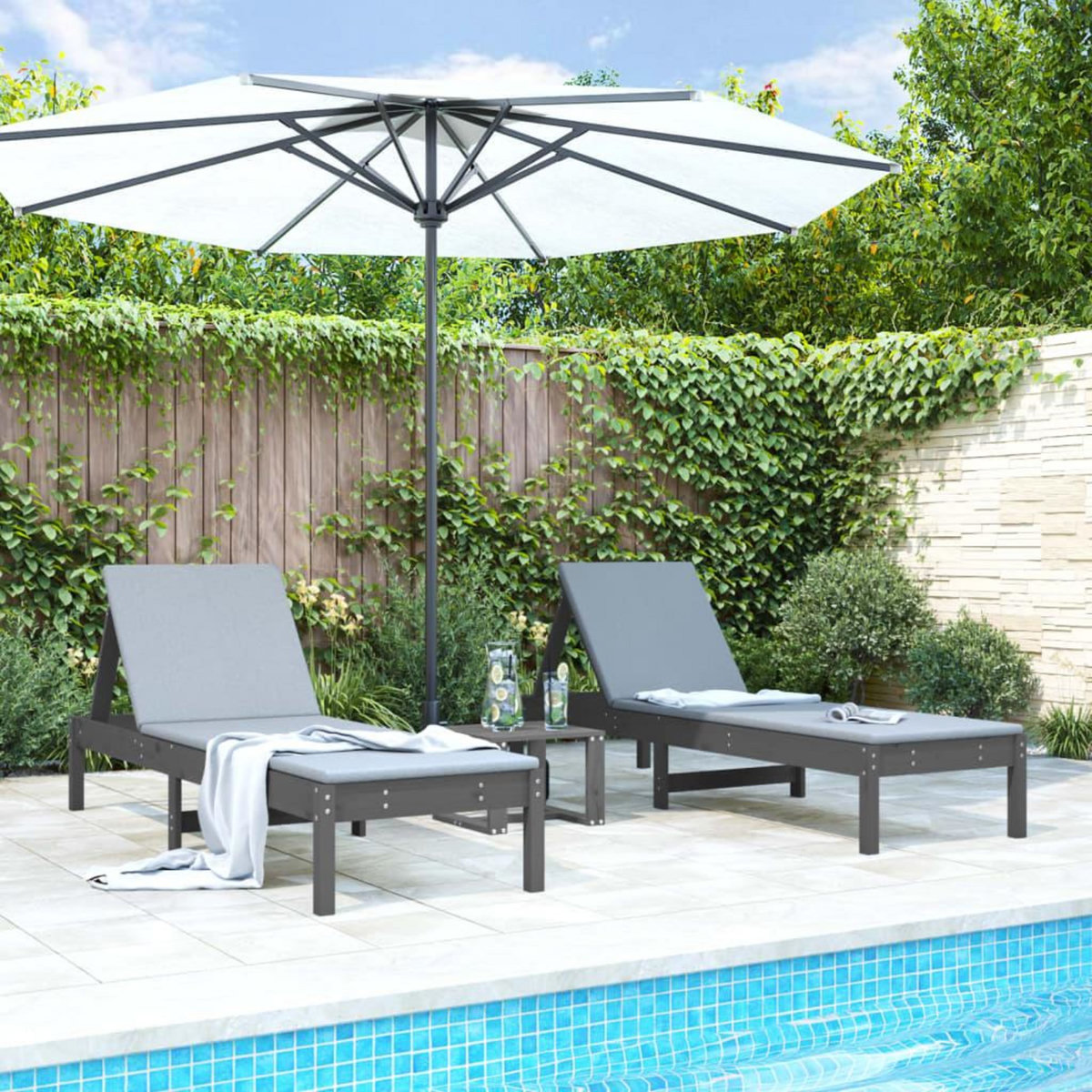 VIDAXL Chaises longues lot de 2 gris 199,5x60x74 cm bois massif de pin