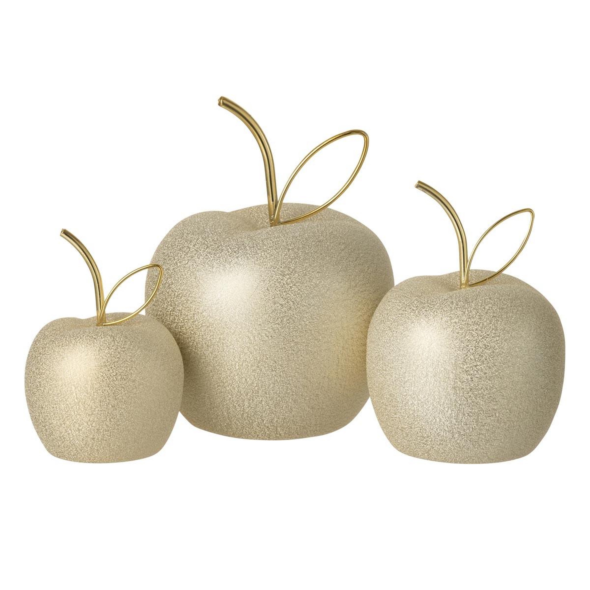 J-LINE Lot de 3 pommes déco  porcelaine  15cm doré