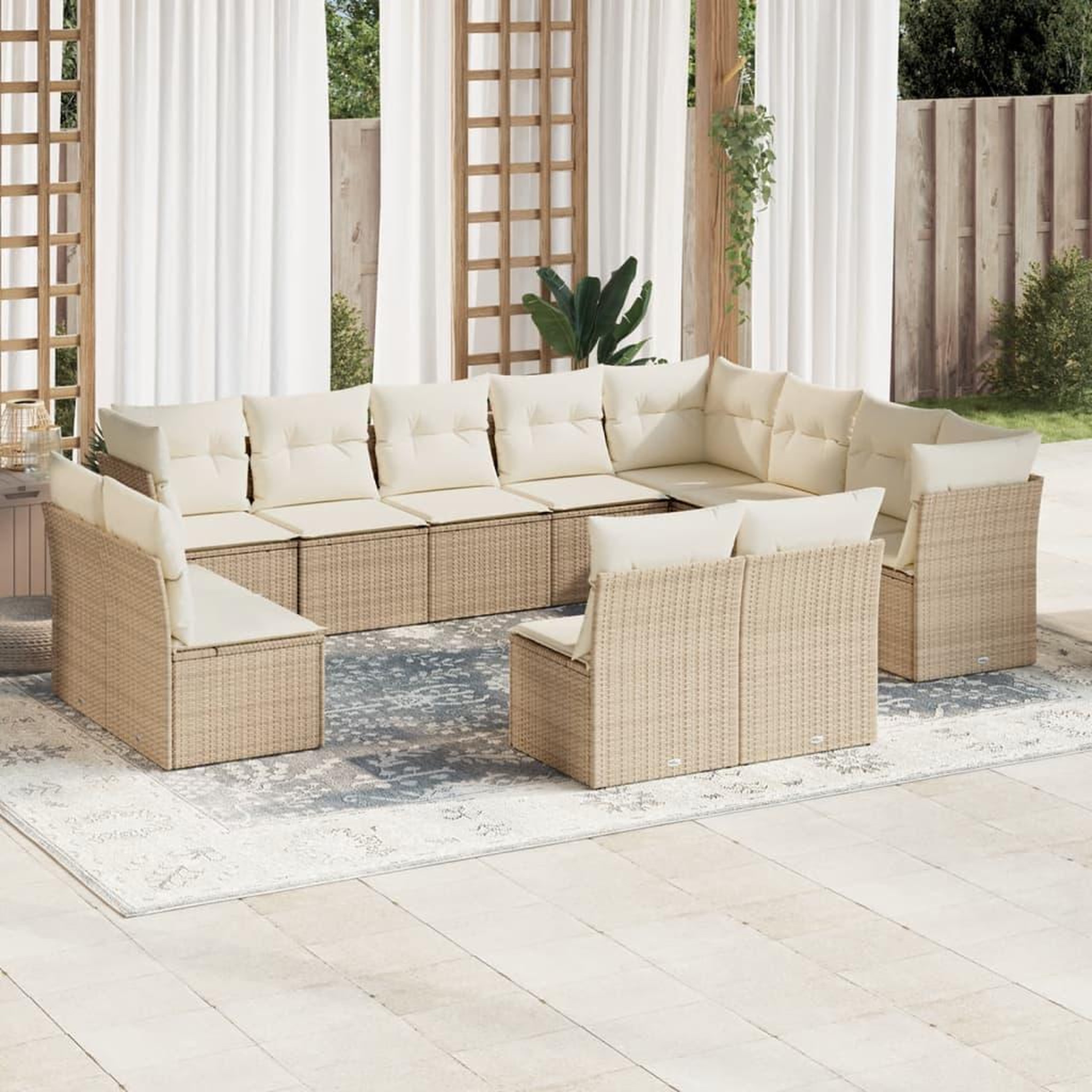 VIDAXL Salon de jardin avec coussins 12 pcs beige resine tressee
