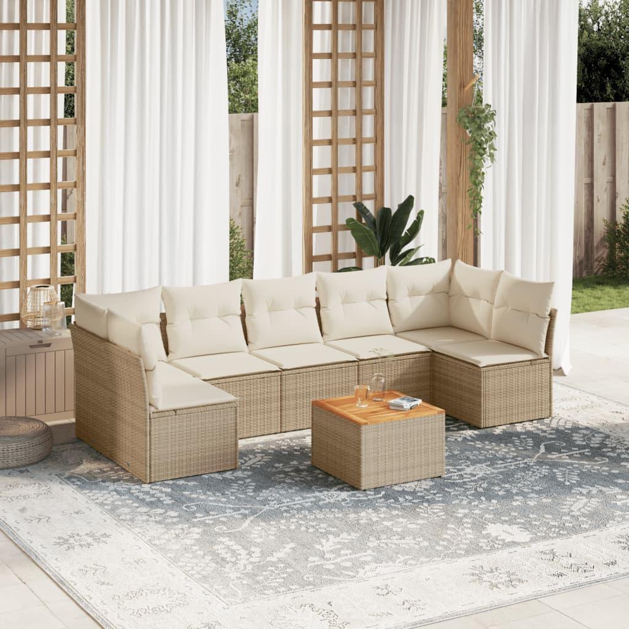 VIDAXL Salon de jardin avec coussins 8 pcs beige resine tressee