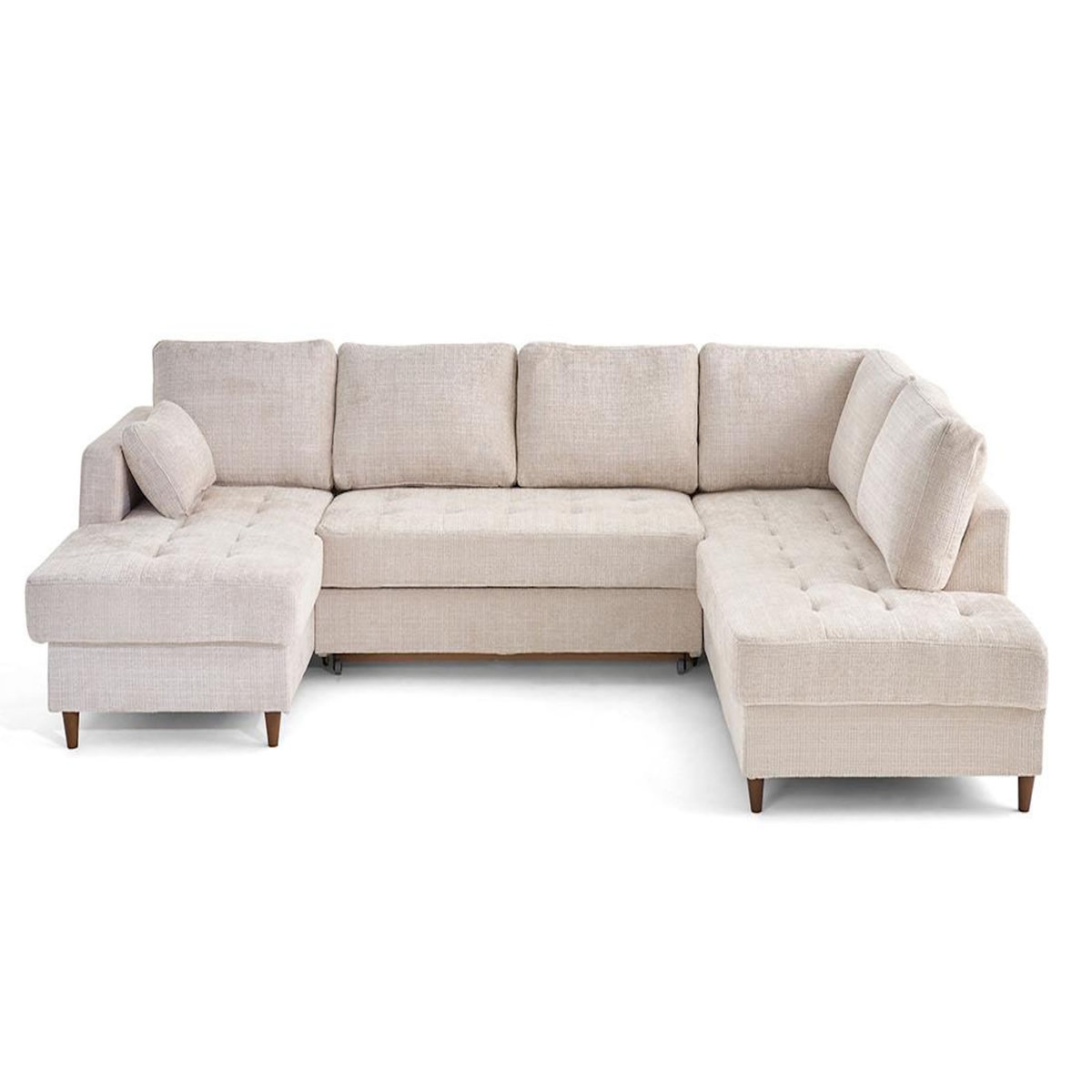 LISA DESIGN Anna - canapé panoramique d'angle droit 7 places convertible avec coffre en velours texturé