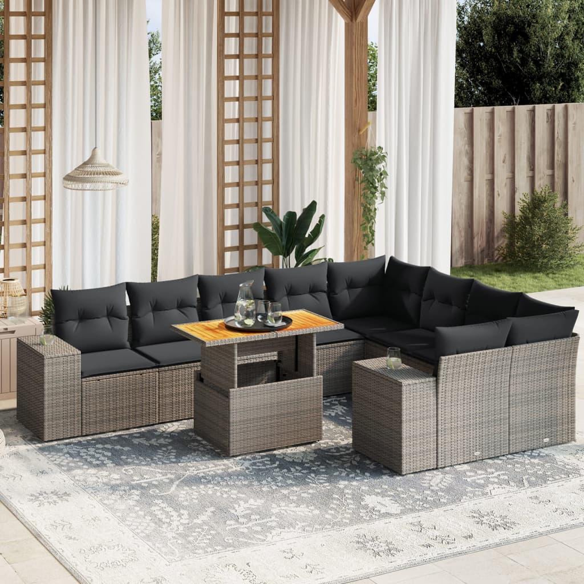 VIDAXL Salon de jardin avec coussins 10 pcs gris resine tressee