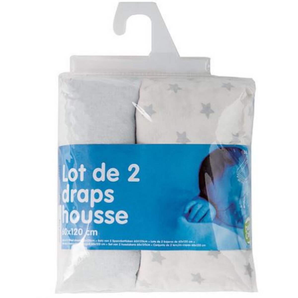 Babycalin Lot de 2 draps housse pour lit bébé étoiles 60 x 120 cm
