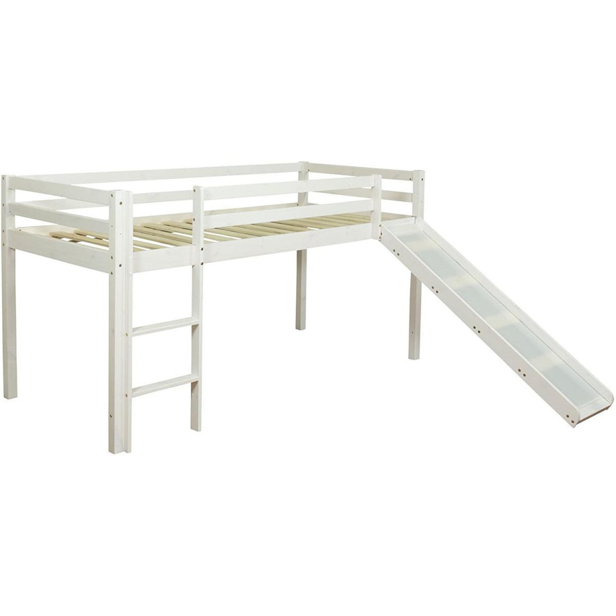 Voir la diapositive 1 : HomeStyle4U Lit Simple Blanc 90x200 en hauteur avec echelle et toboggan