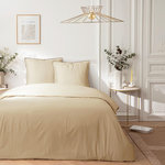 FUTURE HOME Parure de lit 2 personnes en satin de coton unie. Coloris disponibles : Beige, Blanc
