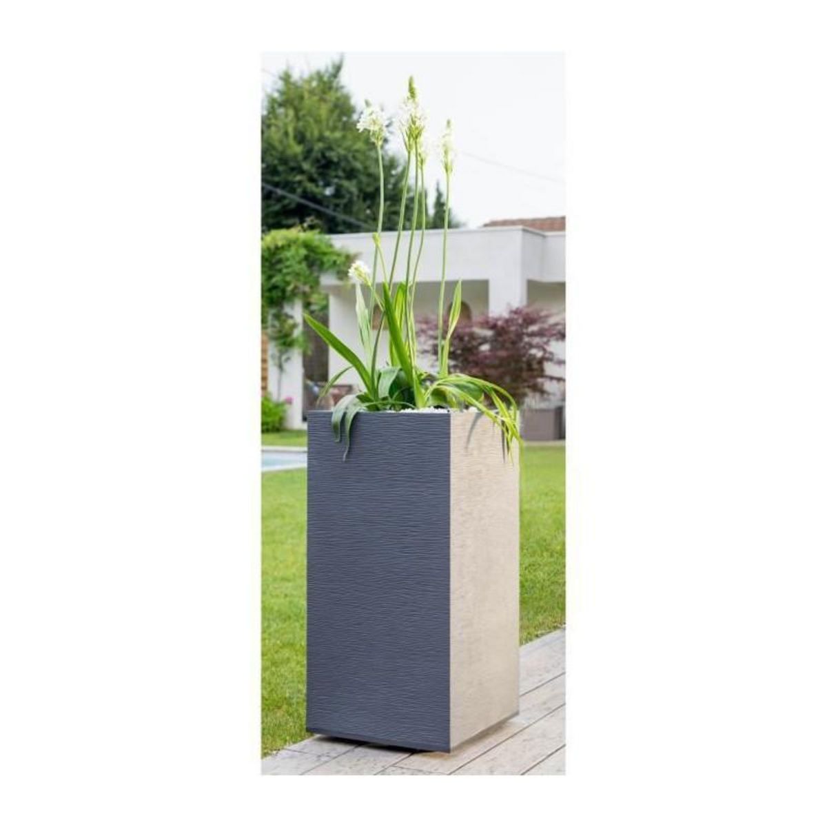 Eda Pot de fleurs carré Haut Graphit - 39,5 x 39,5 x 80 cm - 31 L - Gris anthracite - Eda
