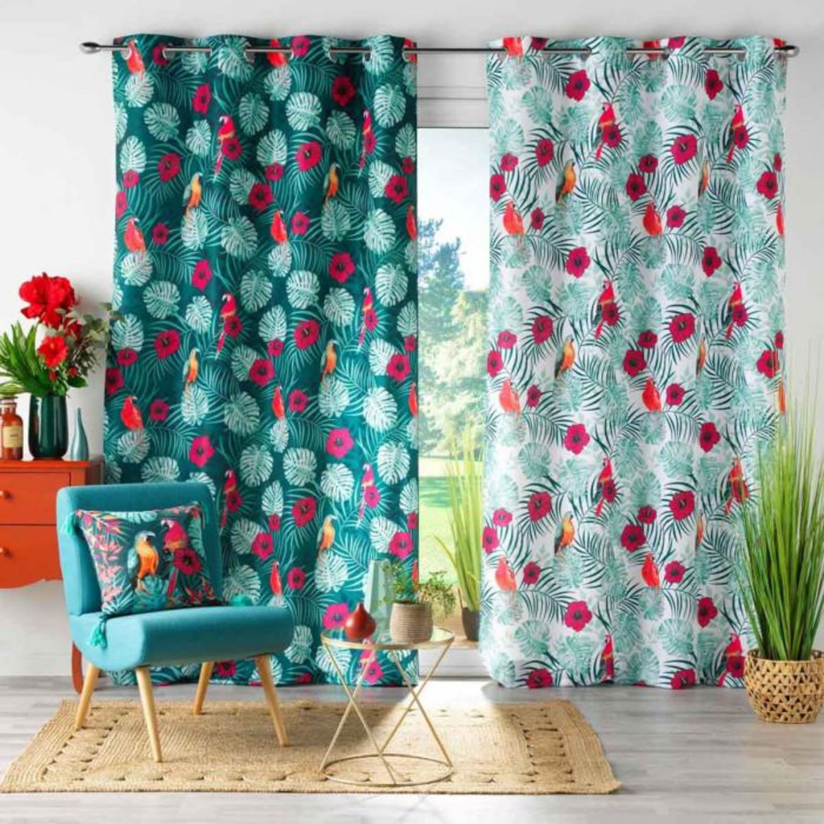 Paris Prix Rideau à Œillets Imprimé  Caracas  140x260cm Bleu