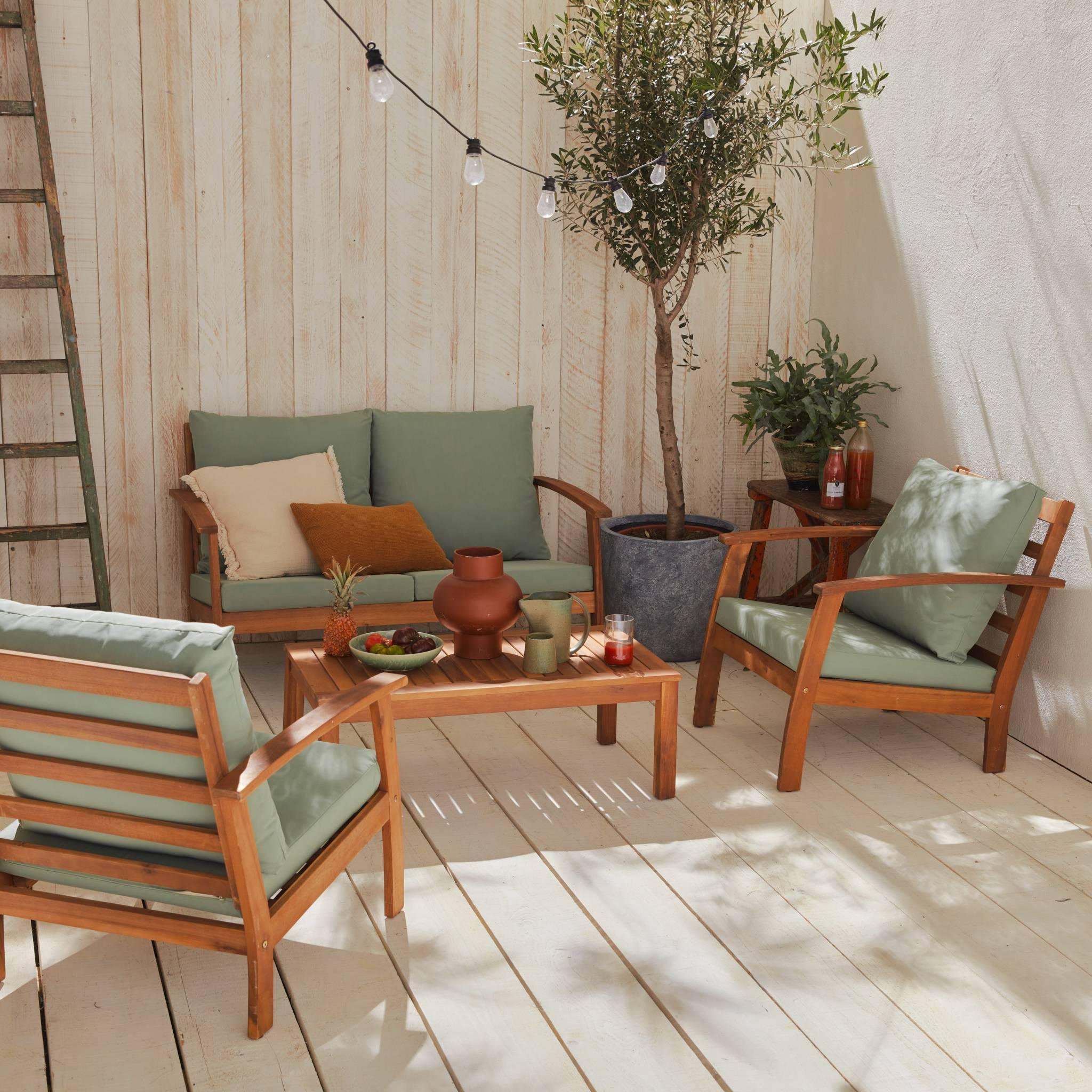 Voir la diapositive 2 : SWEEEK Salon de jardin en bois 4 places - Ushuaïa - Canapé, fauteuils et table basse en acacia, design
