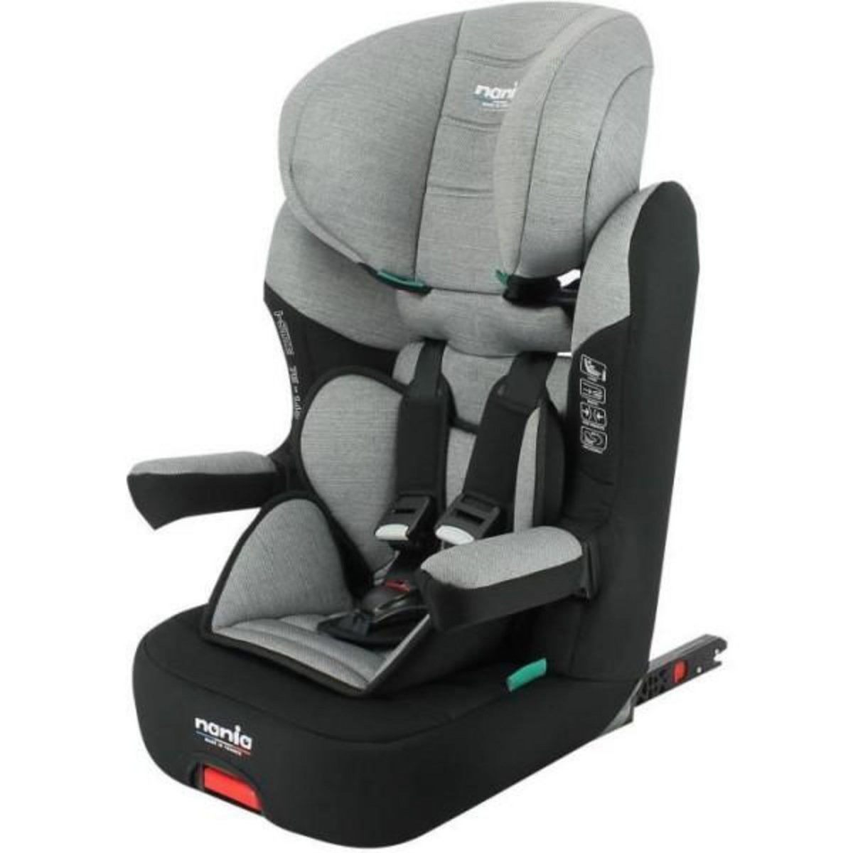 NANIA Siege Auto  isofix NANIA MAX I FIX 76-140 cm R129 –de 3 a 10 ans – Tetiere réglable - Base inclinable - Gris - Fabrication F