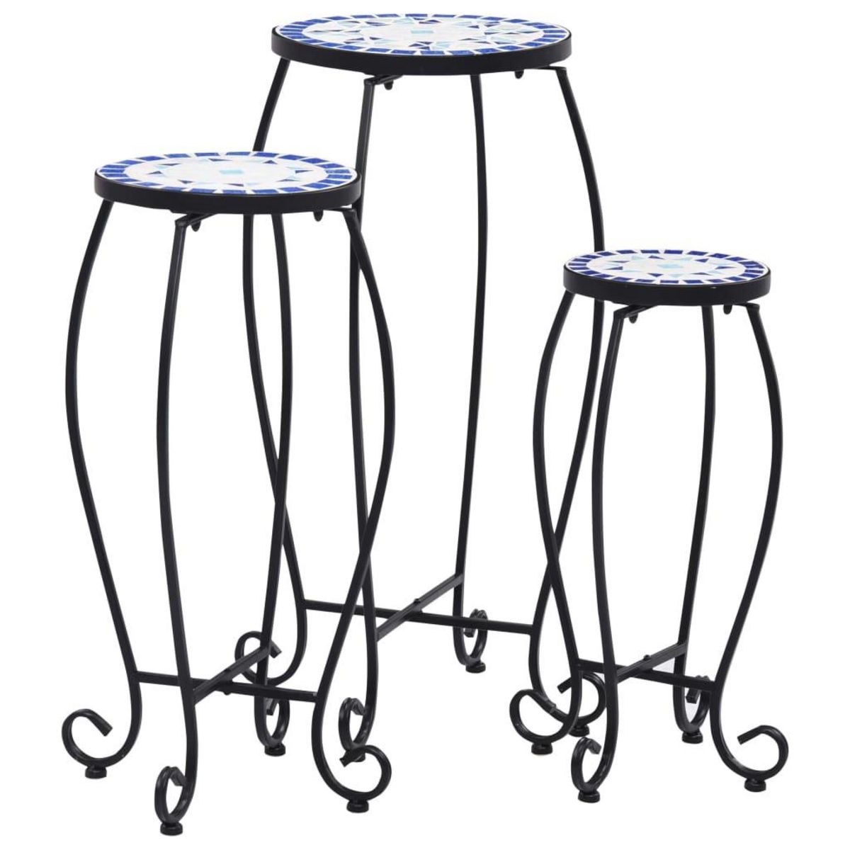 VIDAXL Tables mosaïque 3 pcs Bleu et blanc Ceramique