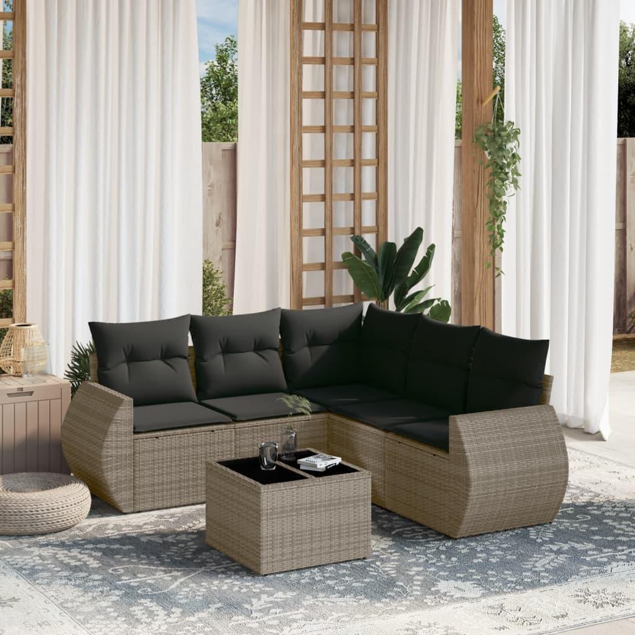 VIDAXL Salon de jardin 6 pcs avec coussins gris resine tressee
