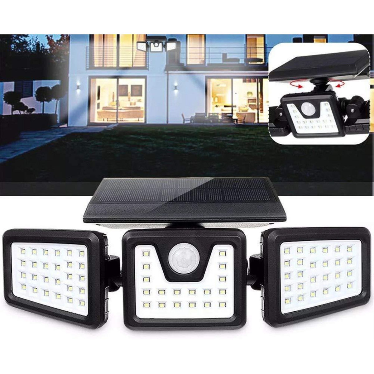 Lumisky Spot solaire 3 têtes avec détecteur FALCON Noir Plastique 800LM