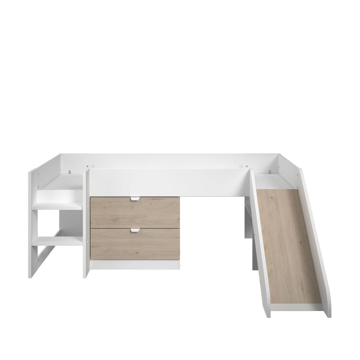 Lit enfant mi hauteur 90x200cm avec rangement et toboggan TIBO