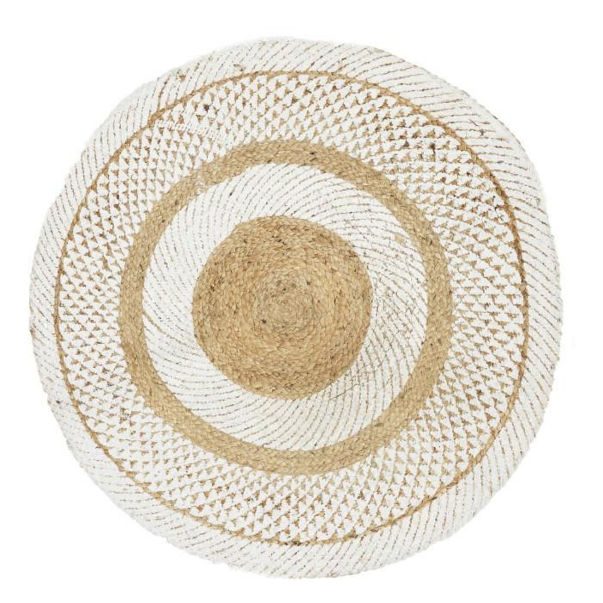 Paris Prix Tapis Rond Déco en Jute  Imprimé  90cm Blanc
